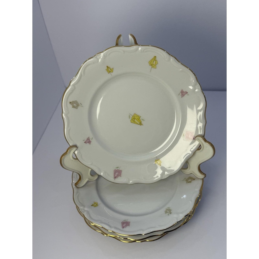 Winterling Finest Bavaria China Plates Set of 4 24k Gold Rim Geometric Floral 7"